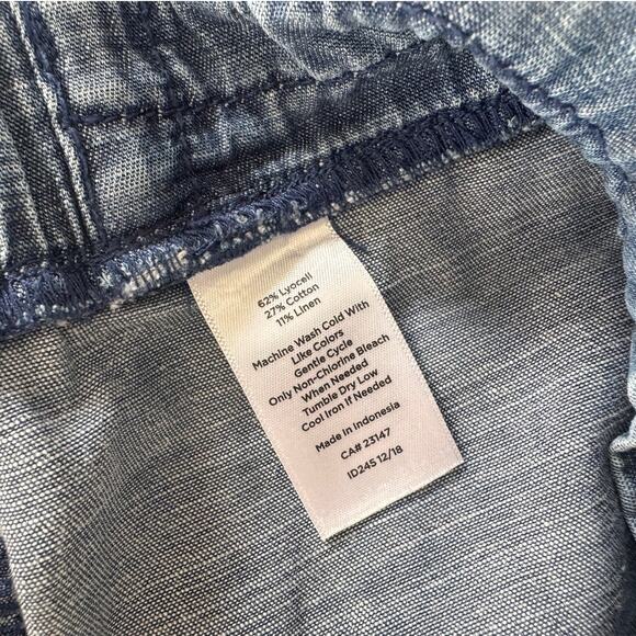 Talbots Petite 12P Blue Chambray Lyocell Cottn Linen Capri Pant Drawstring Waist - Picture 5 of 9